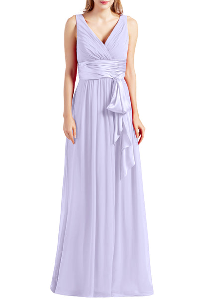 MACloth Women Sleeveless V Neck Long Bridesmaid Dress Chiffon Prom Evening Gown