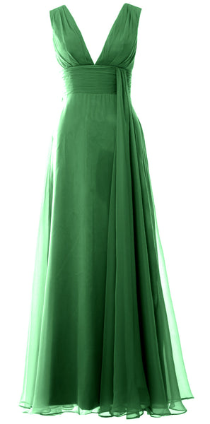 MACloth Women V Neck Long Chiffon Wedding Party Guest Bridesmaid Dress Prom Gown