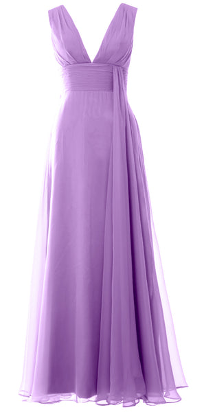 MACloth Women V Neck Long Bridesmaid Dress Chiffon Wedding Party Evening Gown