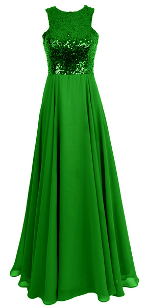 MACloth Women Sequin Chiffon Long Wedding Bridesmaid Dress Formal Evening Gown