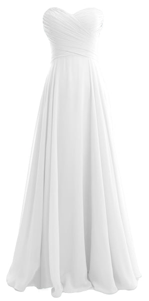 MACloth Elegant Strapless Chiffon Long Bridesmaid Dress Simple Prom Formal Gown