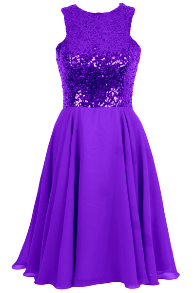 MACloth Elegant Sequin Chiffon Prom Homecoming Dress Short Bridesmaid Gown