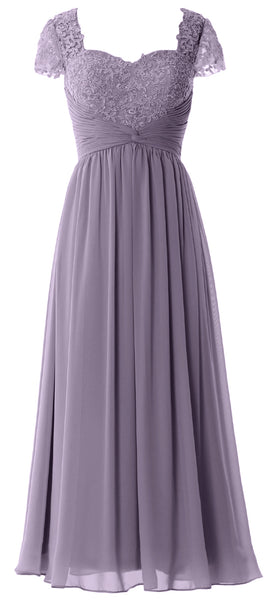 MACloth Women Lace Chiffon Evening Formal Gown Cap Sleeves Mother of Bride Dress
