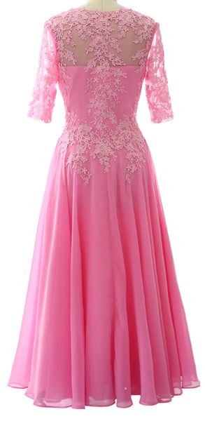 MACloth Women Lace Formal Evening Gown Half Sleeves Mother of The Bride Dress