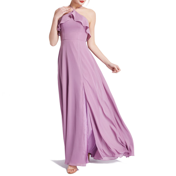 MACloth Women Ruffle Overlay Maxi Wedding Party Bridesmaid Dresses Evening Gown