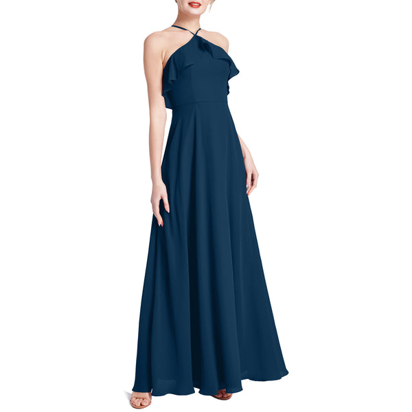 MACloth Women Ruffle Overlay Maxi Wedding Party Bridesmaid Dresses Evening Gown