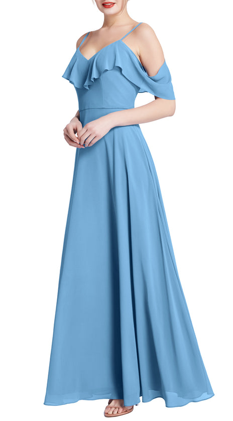 MACloth Women V Neck Cold Shoulder Long Maxi Wedding Party Bridesmaid Dresses