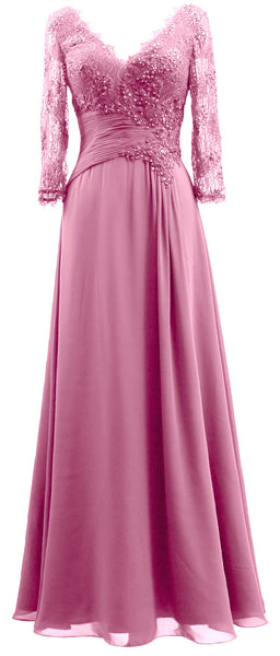 MACloth Women V Neck Long Mother of Bride Dresses 3/4 Sleeve Formal Evening Gown