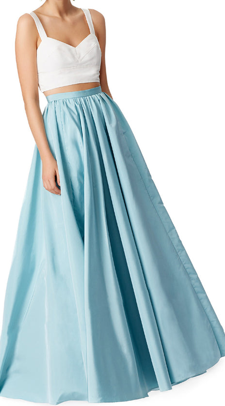 MACloth Two Piece Straps V Neck Satin Long Prom Dress Sky Blue Formal Gown