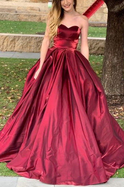 MACloth Strapless Sweetheart Ball Gown Prom Dress Burgundy Formal Evening Gown