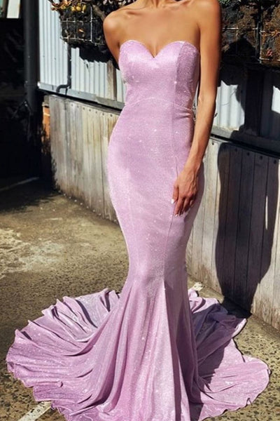 MACloth Mermaid Strapless Sweetheart Long Prom Dress Fuchsia Silver Formal Evening Gown