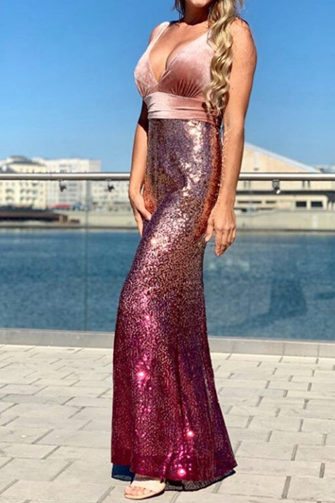 Macloth One Shoulder Sequin Long Bridesmaid Dress Rose Gold Formal Gown US10 / Custom Color