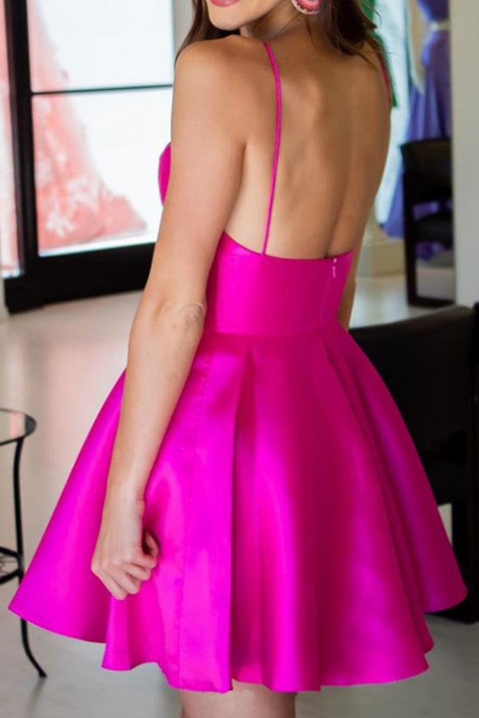 Spaghetti Straps Hot Pink Bodycon Mini Dress Graduation – jkprom