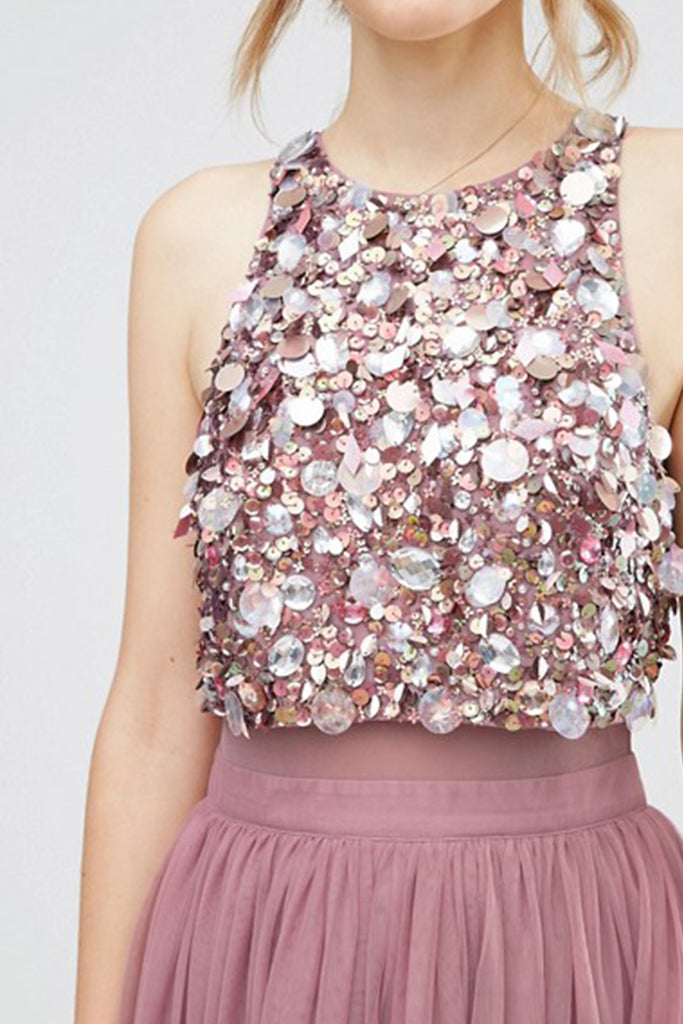 asos embellished cluster crop top tulle midi dress