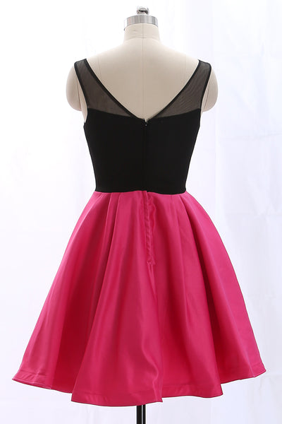 MACloth Straps Black Fuchsia Mini Prom Homecoming Dress Wedding Party Formal Gown