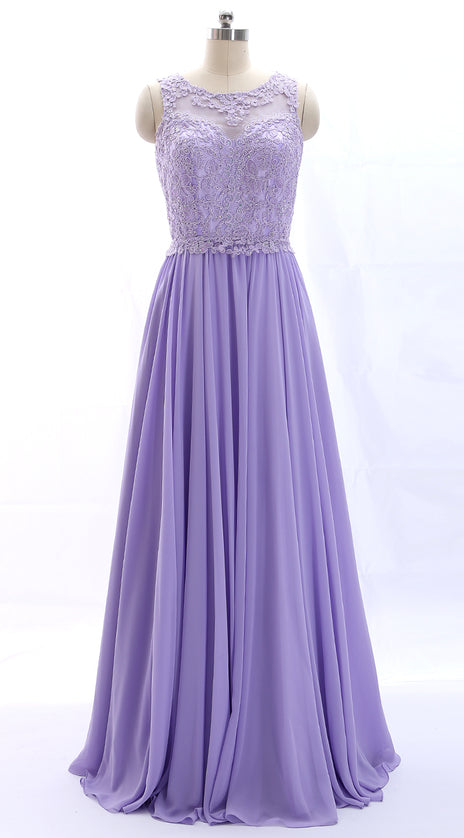 MACloth Straps O Neck Lace Chiffon Vintage Prom Dress Party Formal Gown