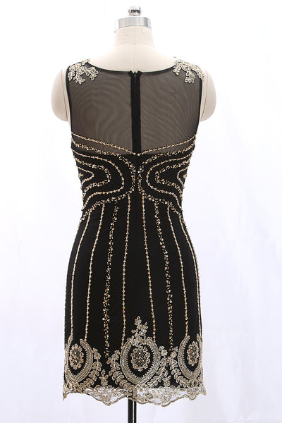 MACloth Straps Scoop Neck Gold Lace Black Mini Prom Homecoming Dress Cocktail Dress