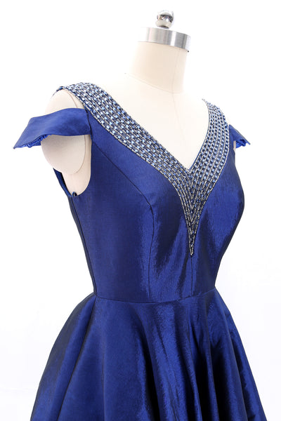 MACloth V Neck Beaded Short Royal Blue Mini Prom Homecoming Dress Cocktail Dress