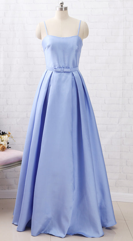 MACloth Spaghetti Straps Long Satin Prom Dress Sky Blue Formal Evening Gown