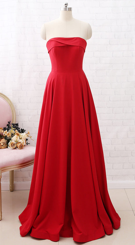 MACloth Strapless Sweetheart Long Prom Dress Red Formal Evening gown with Pockets