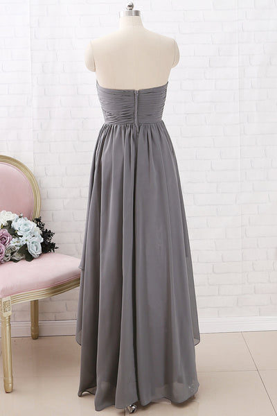 MACloth Strapless Sweetheart High Low Bridesmaid Dress Chiffon Grey Formal Gown