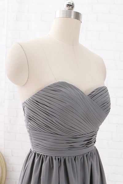 MACloth Strapless Sweetheart High Low Bridesmaid Dress Chiffon Grey Formal Gown