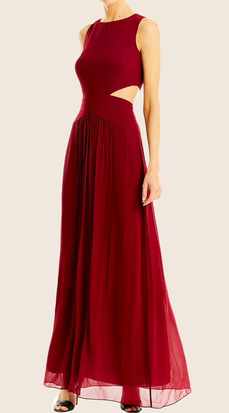 MACloth Straps O Neck Jersey Chiffon Prom Dress Burgundy Wedding Party Formal Gown