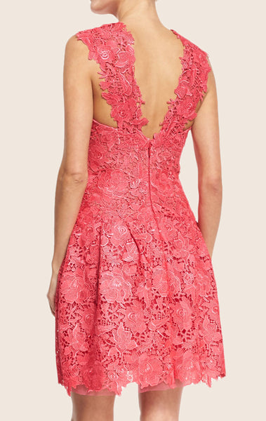 MACloth Straps High Neck Lace Mini Prom Homecoming Dress Pink Cocktail Dress