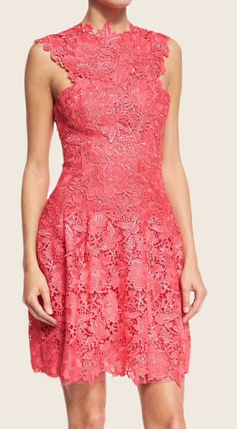 MACloth Straps High Neck Lace Mini Prom Homecoming Dress Pink Cocktail Dress