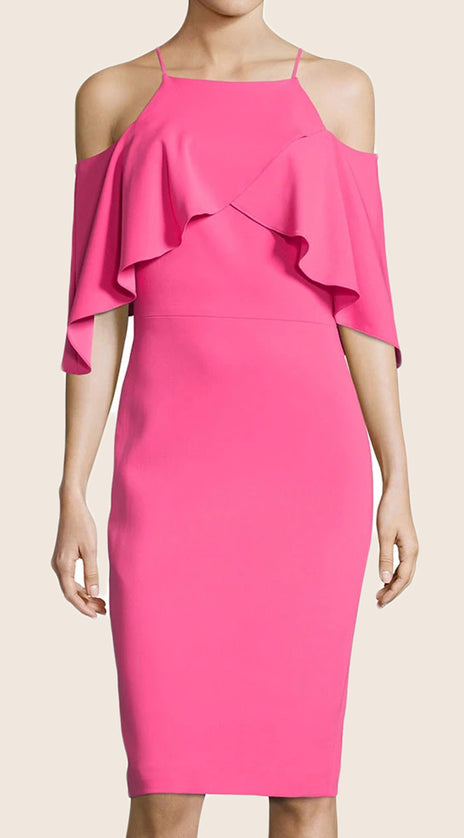 MACloth Off the Shoulder Sheath Jersey Cocktail Dress Midi Pink Formal Gown