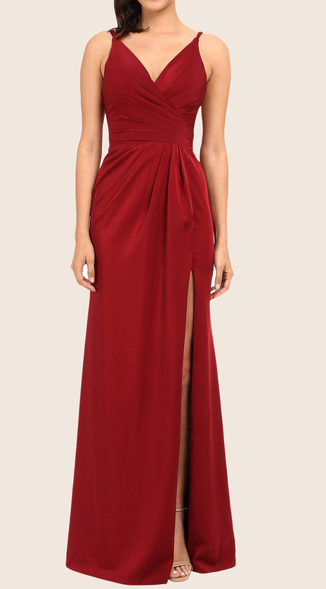 MACloth Straps V Neck Chiffon Long Prom Dress Red Formal Evening Gown