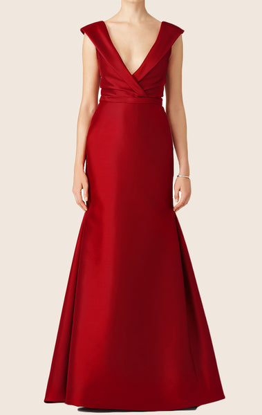 MACloth Mermaid Straps V Neck Satin Red Evening Gown Simple Prom Dress