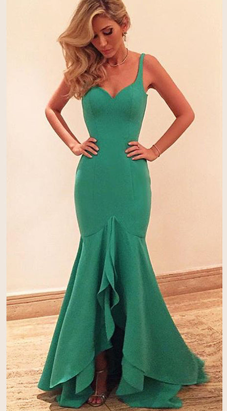 MACloth Mermaid Straps Sweetheart Jersey Long Prom Dress Green Formal Gown