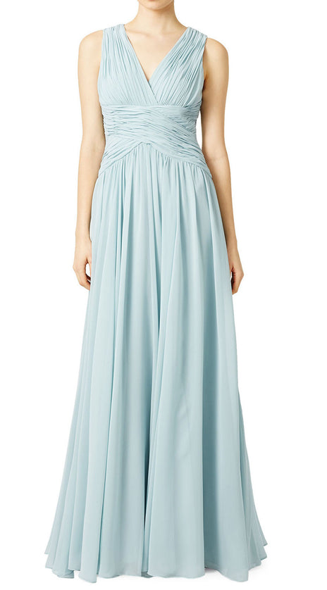 MACLoth Straps V Neck Chiffon Sky Blue Formal Gown Simple Prom Dress