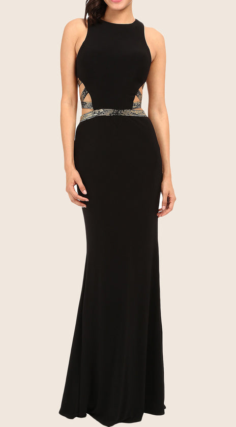 MACloth Mermaid Straps O Neck Long Prom Dress Black Evening Formal Gown