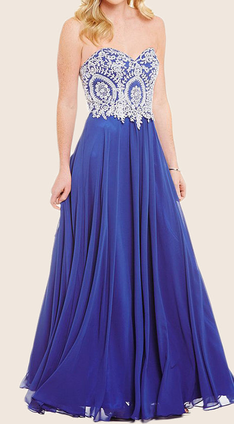 MACloth Strapless Sweetheart Long Prom Dress Royal Blue Formal Gown