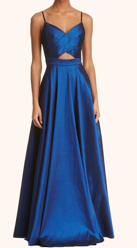 MACloth Spaghetti Straps V neck Long Prom Dress Royal Blue Formal Dress