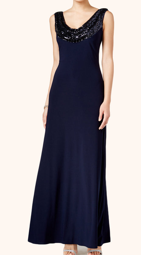 MACloth Straps Cowl Neck Sequin Jersey Formal Evening Gown