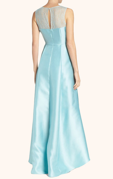 MACloth Straps High Low Satin Prom Dress Sky Blue Formal Gown