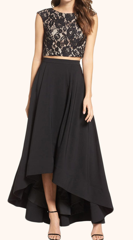 MACloth Two Piece Black High Low Prom Gown Cocktail Party Dress