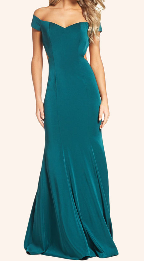 MACloth Off the Shoulder Mermaid Jersey Prom Dress Turquoise Formal Gown