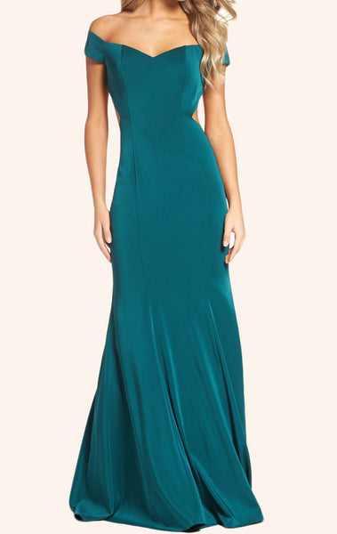 MACloth Off the Shoulder Mermaid Jersey Prom Dress Turquoise Formal Gown