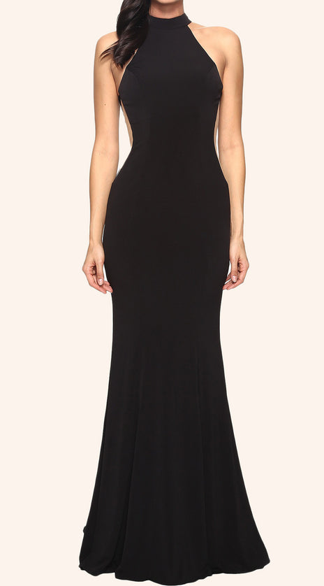 MACloth Mermaid Halter Jersey Prom Dress Black Formal Evening Gown