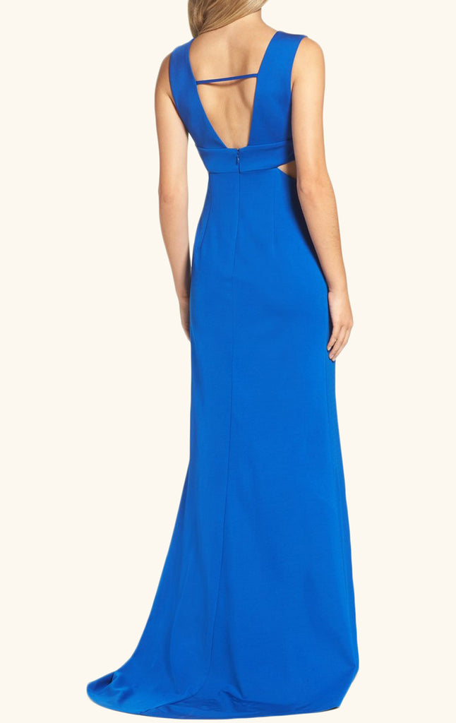 Macloth Straps V Neck Sheath Jersey Long Prom Dress Royal Blue Formal 