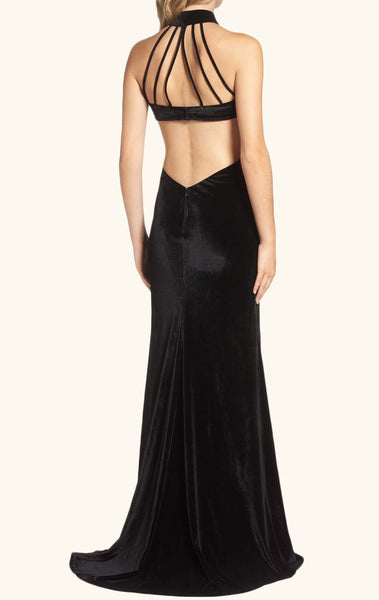 MACloth Mermaid High Neck Velvet Long Prom Dress Black Evening Gown