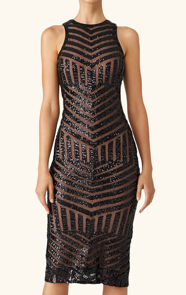 MACloth Sheath O Neck Sequin Midi Cocktail Dress Little Black Dress