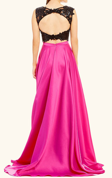 MACLoth Two Piece Sequin Satin Long Prom Dress Fuchsia Formal Evening Gown