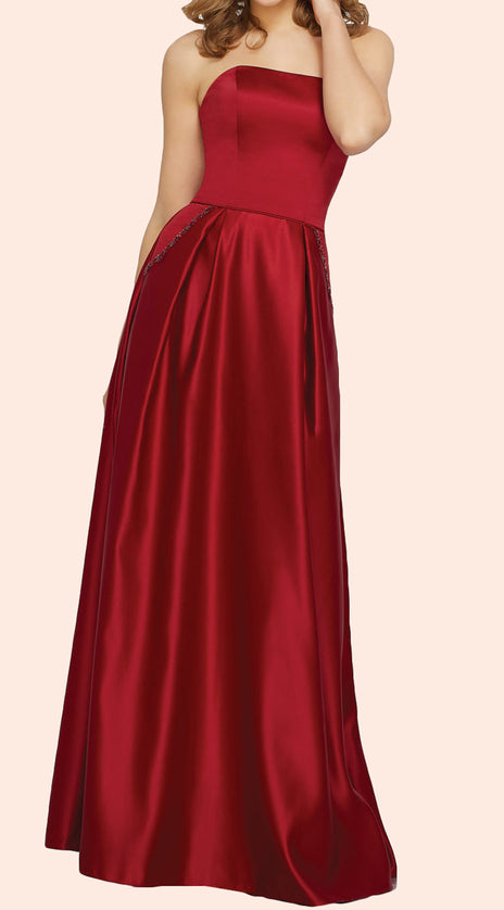 MACloth Strapless Satin Long Bridesmaid Dress Simple Prom Formal Gown