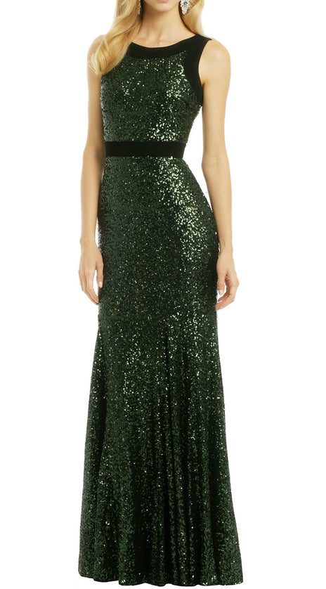 MACloth Sheath O Neck Sequin Long Formal Dress Simple Prom Gown