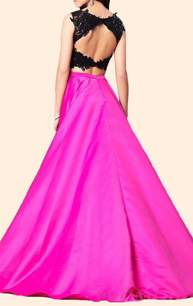 MACloth Two Piece Sequin Fuchsia Long Prom Dress 2018 Formal Evening Gown